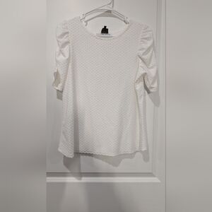 W5 White Textured Blouse with Puff Sleeves